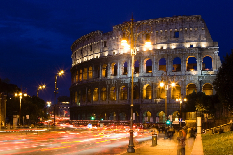 Colosseum_by_night_Rome_Italy.jpg - The Colosseum or Coliseum, originally the Flavian Amphitheatre (Latin: Amphitheatrum Flavium, Italian Anfiteatro Flavio or Colosseo), is an elliptical amphitheatre in the centre of the city of Rome, Italy, the largest ever built in the Roman Empire. It is one of the greatest works of Roman architecture and engineering.
