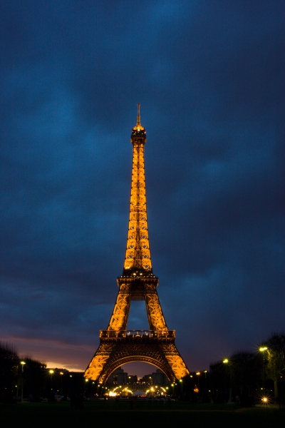 Eiffel_Tower_Paris_France.jpg - A portrait style picture of the Eiffel Tower in the first hour after sunset.